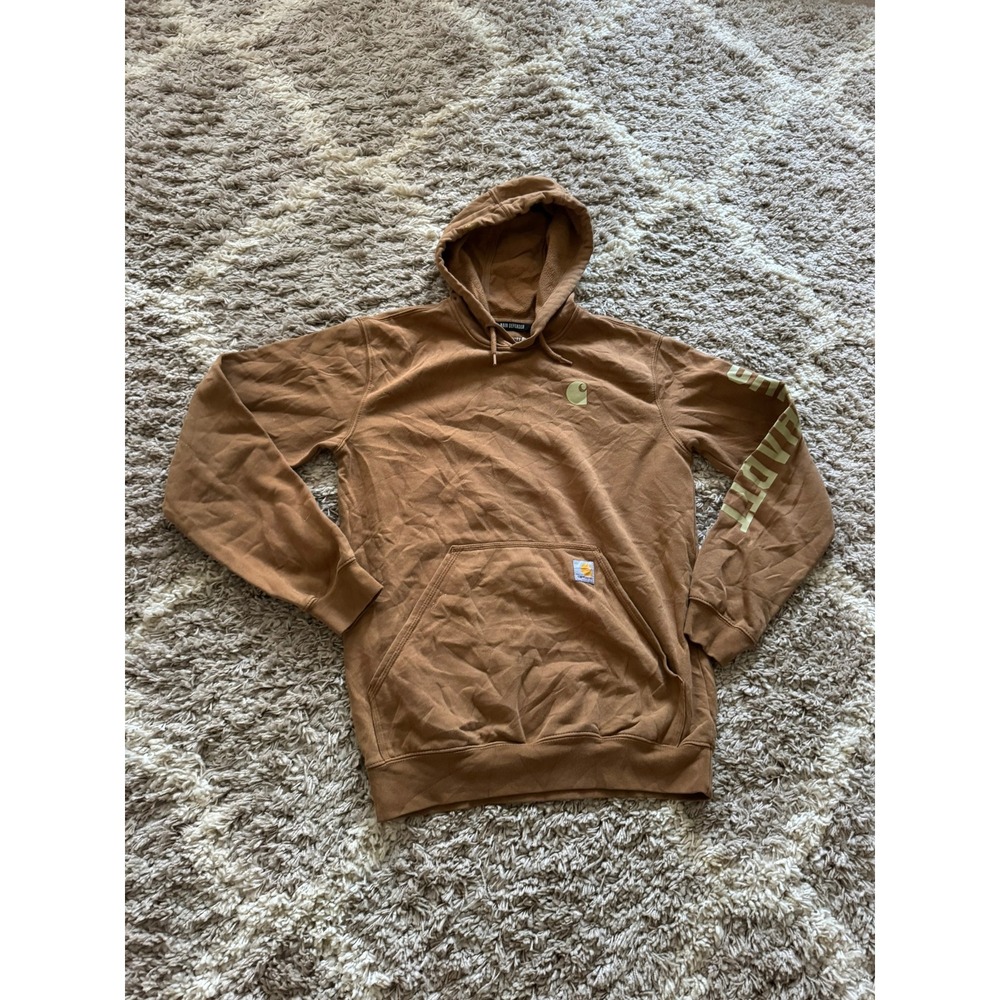 Carhartt Rain Defender Loose Fit Hoodie Brown Graphic Sleeve Mens Small S